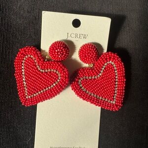 J. Crew Red Beaded Heart Earrings